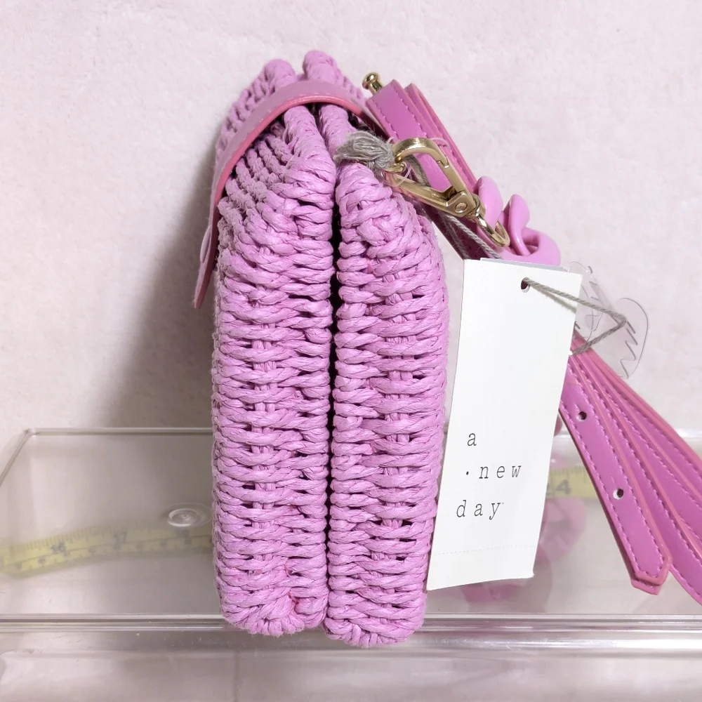 NWT A New Day Target Pink Straw Bag Crossbody and Chain Strap Easter Barbiecore - Picture 5 of 13